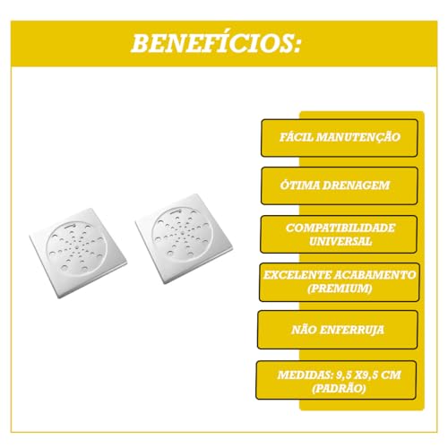 Kit 2 Unidades Ralo Tampa Grelha Quadrado 10x10 Abre e Fecha em Aço Inox - Atenção: É Necessário o P
