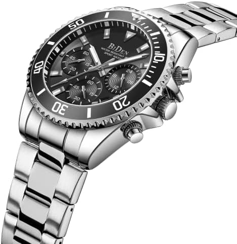 Mens Watches Chronograph Black Stainless Steel Waterproof Date Analog Quartz Watch Business Casual Fashion Wrist Watches for Men - Image 2