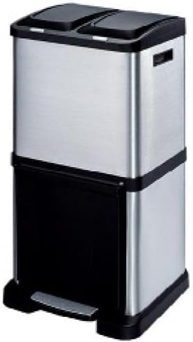Laundry CompanyTrio Recycling Bin 40 Litre Tower Recycler | Stainless Steel Bin for Kitchen | 3 Compartment Recycling Bin | Easily Detachable Bins Ideal for Households