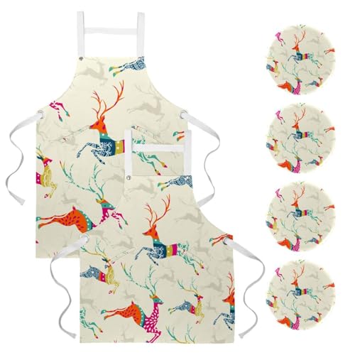 Lot de 2 tabliers de cuisine avec poches et broches de Noël