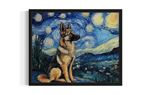 German Shepherd Van Gogh Poster, 14x11