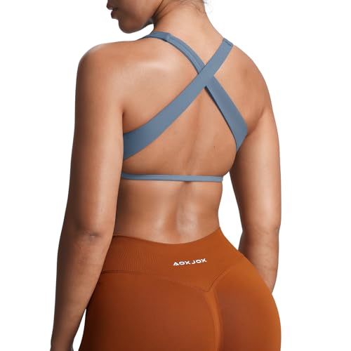 Aoxjox Women's Workout Sports Bras Square Neck Emma Cross Back