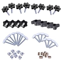 48 Piece T Track Bolts and Knobs Kit, 1/4" x20 T Knob Bolts Kit, Star Knob Kit, T Track Accessories for Woodworking Jigs and Fixtures