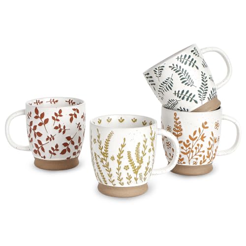 Image of keramwerk 500ml Large Coffee Mug, Set of 4 Vintage Stoneware Ceramic Mugs with Relief Hand-Painted Floral Design, Microwave Safe Large Capacity Tea Cup for Home Kitchen Retro Decor