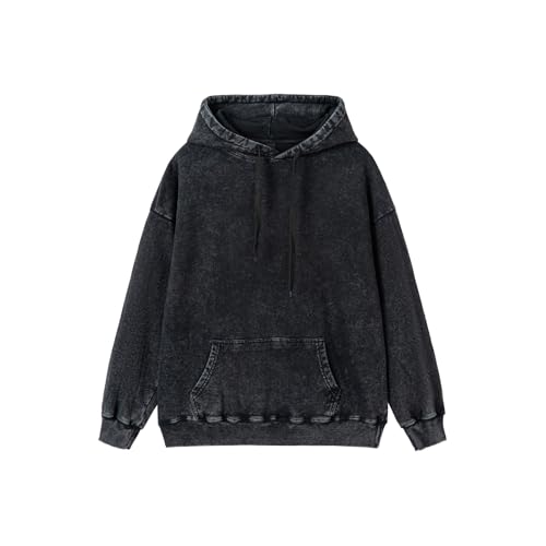 MIANZHI Acid Wash Hoodie Oversized Unisex Cotton Hoodies Heavy Weight Vintage Sweatshirt Men Women Pullover Fall Winter Streetwear Black