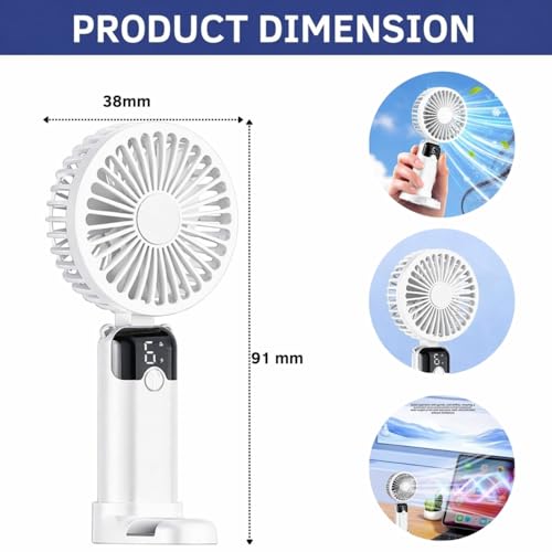 Image of One94Store Rechargeable Handheld Fan with 1800mAh Battery, 4-5 Hours Battery Backup, 6 Speed Touch Control, Portable Mini Fan with Mobile Stand for Travel, Office, Home & Outdoor Use (White)