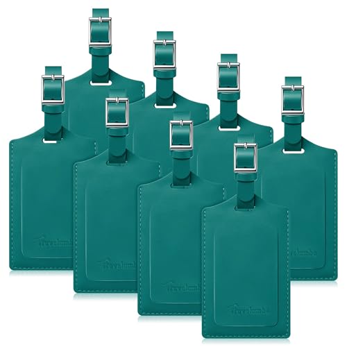 Image of Travelambo 8 Pack Luggage Tags Faux Leather for Suitcases Travel Bag Labels Travel Accessories Essential with Protection Cover ID, Summer Green, 2.7inch x 4.6 inch