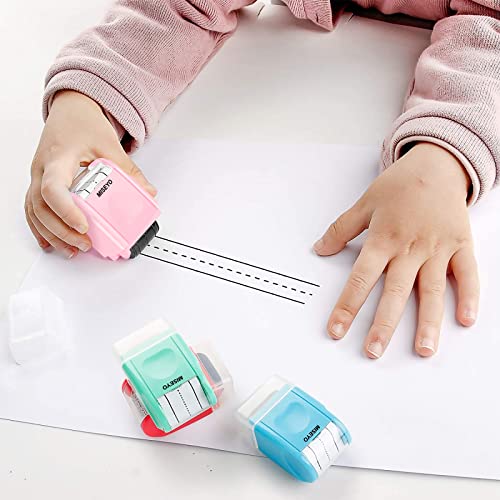 Image of Miseyo Dashed Handwriting Lines Practice Roller Stamp,Self-Inking Line Rolling Stamps for Kids Writing - Pink
