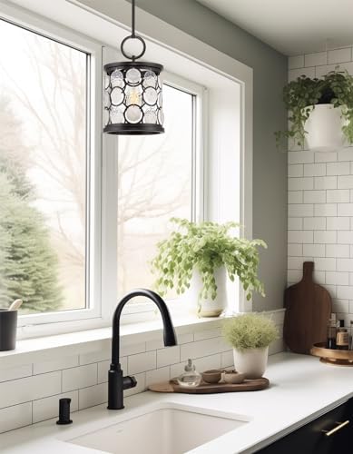 Kira Home Estelle 14" Modern Chic Hanging Pendant Light + Capiz Shell Accents, Oil Rubbed Bronze Finish - Image 3