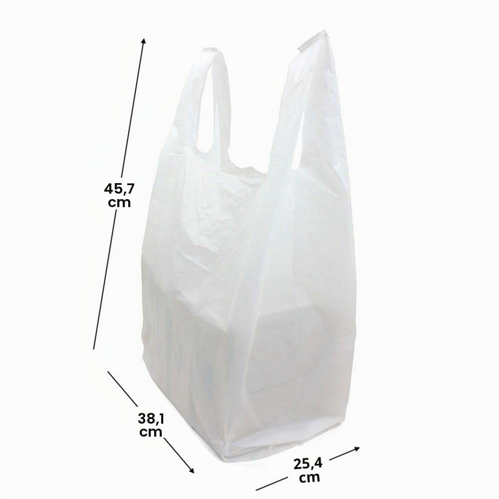 Sacchetti Bianchi in Plastica Ecologica con Manici - Stile Gilet, Dimensioni a Scelta per Spesa, Regali, Boutique