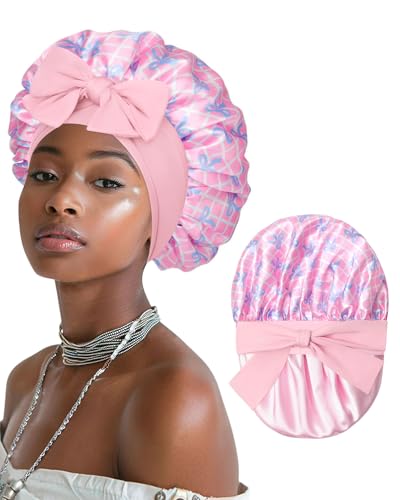 AWAYTR Double Layer Satin Bonnet for Women, Reversible Sleep Hair Wrap