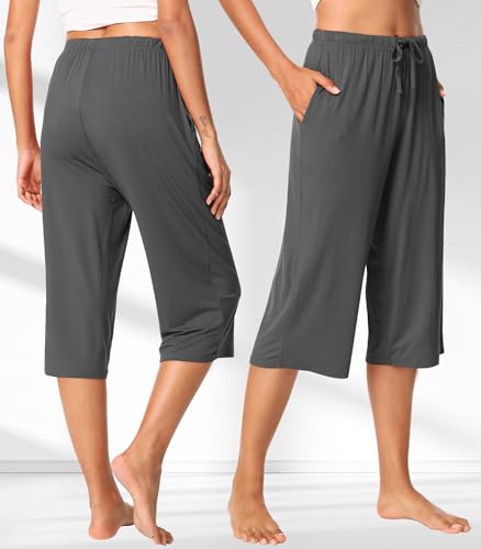 Image of WiWi Bamboo Viscose womens capri pants Wide Leg Pajama Super Soft Lounge knit Sleep shorts Cooling Pj Bottoms S-XXL