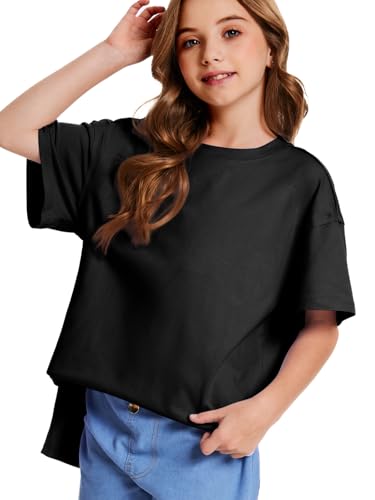 Girls Fashion T Shirts Raw Hem Oversized Summer T Shirt Short Sleeve Tops Tees Shirt 5-14 Years4