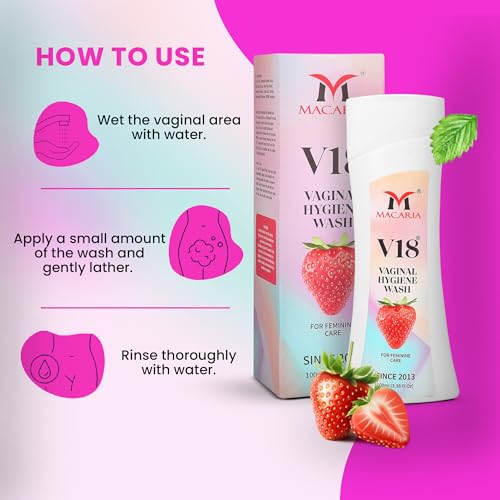 Image of V18 Vaginal Hygiene Wash for Women - Feminine Intimate Care with Strawberry Scent - Lactic Acid, Odor Control, & pH Balance - Gentle Daily Wash for Vagina, Genital Dryness, & Itching Relief