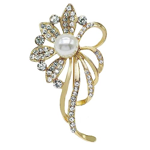 Image of Crystal Pearl Flower Brooches Pins Fashion Beautiful Created Rhinestone Floral Brooch Good Idea for Party Dance Wedding Banquet for Elegant Women Girl