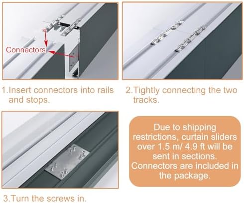 Wall Mount Curtain Track System with Hook, Customizable 10ft Silent Sliding Single Curtain Rod for Living Room, White, Three-in-One Design
