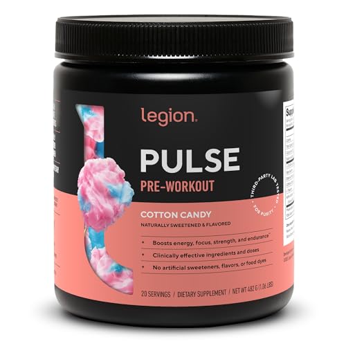 Image of LEGION Pulse Pre Workout - All Natural Nitric Oxide Preworkout Drink to Boost Energy, Creatine Free, Naturally Sweetened, Beta Alanine, Citrulline, Alpha GPC (Cotton Candy)