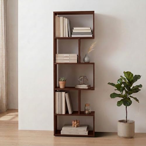 Image of Green Soul Avenor 5 Shelves Engineered Wood Book Shelf | Multipurpose Wooden Bookshelf for Home, Bedroom, Living Room, Study Room, Kids Room | Organizer | Storage | 3 Year Warranty (Rolex Brown)