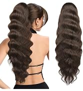 Flufymooz Ponytail Extension, 26 Inch Wavy Drawstring Ponytail Long Ponytail Hair Extension Soft ...