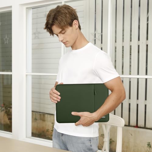 Image of MOSISO Laptop Case 13.3 inch, 13-13.3 inch Laptop Sleeve Compatible with MacBook Air /Pro 13 /Pro 14 M5 M4 M3 M2 M1, HP Dell ASUS Lenovo,Polyester Vertical Computer Sleeve Bag with Pocket,Army Green