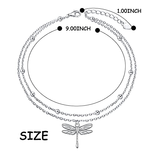 Image of Yearace Anklet for Women S925 Sterling Silver Adjustable Foot Beaded Chain Lotus Flower Claddagh Dragonfly Witches Knot Ankle Bracelet Summer Beach Anklets Jewelry Gift
