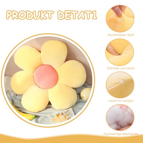 Blume Bodenkissen, 2 Stück Blumenbodenkissen Sitzkissen, 38x38cm Blumenboden Kissen Tatami Blumenförmiges, Weiches Blütenblattkissen, Kissen Blumenform für Schlafzimmer Sofa Couch(Rosa und Gelb)