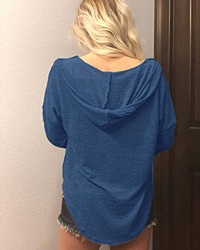 Image of Womens Long Sleeve V Neck Hoodie Sweatshirts Lightweight Pullover Tops