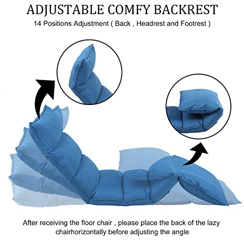 Otterlead Floor Chair With Back Support,Waist, Legs And Back 14 Angles Adjustable Chaise Lounge Indoor Folding Sofa Floor Chairs Portable For Living Room, Bedroom 087(Blue) #TOP5