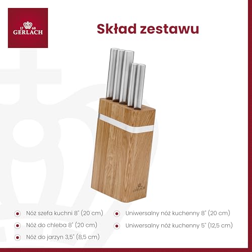 Gerlach Ambiente Oak NK997 Zestaw Noży w Bloku, Srebrny/Brązowy, 5 elementów