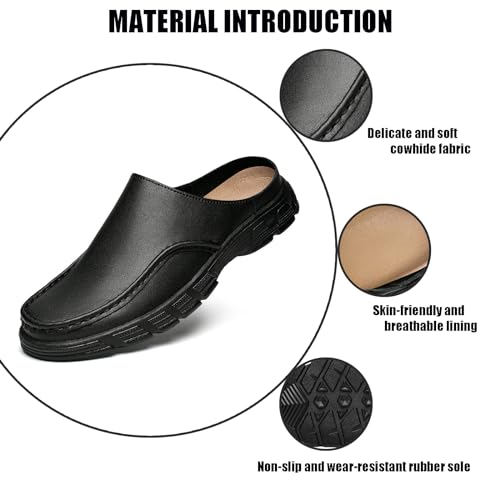 Mens Genuine Leather Soft Bottom Mule Sandals Luxury Wide Round Toe Slip On Formal Wear Dress Loafers Casual Breathable Walking Slippers3