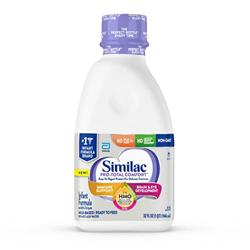 Similac Pro-Total Comfort Infant Formula with Iron, Gentle, Easy-to-Digest with 2â€™-FL HMO for Immune Support, Non-GMO, Baby Formula, Ready-to-Feed, Unflavored, 32 Fl Oz, 6 Count