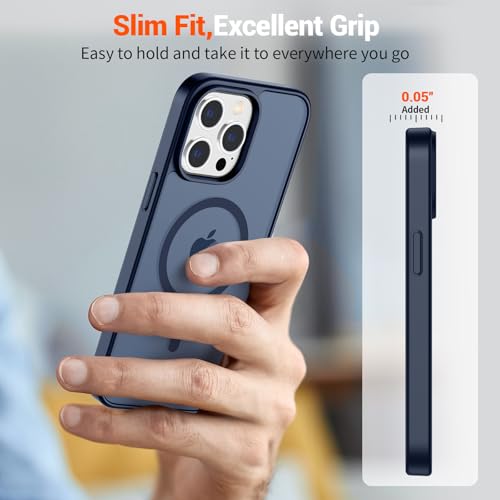 Image of SUPFINE Magnetic for iPhone 12 Pro Max Case (Compatible with MagSafe) (Military Grade Drop Protection) Translucent Matte Shockproof Phone Cover,Dark Blue