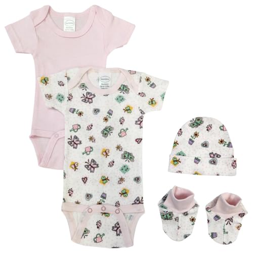 Bambini NC-0594 Newborn Baby Girl 4 Piece Layette Sets White & Pink