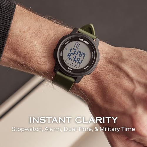 Image of Miykon Ultra-Thin Digital Watch for Men - Minimalist Waterproof Sports Watch with Large Easy to Read Display - Shockproof Resin, Super Illuminator, Stopwatch & Timer, Alarm, Dual Time, 24hr Military Time