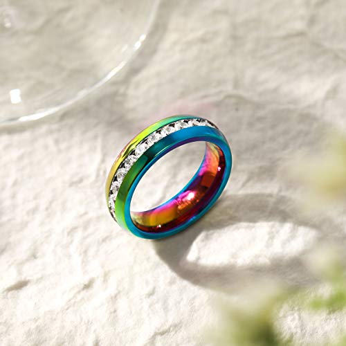 image for TIGRADE 4mm 5mm 6mm Titanium Ring Cubic Zirconia Engagement Ring Weddi