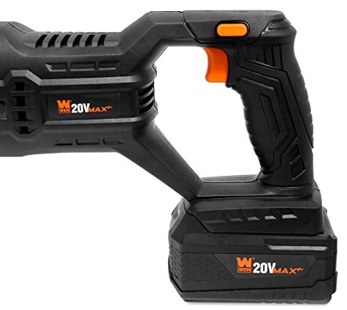 Image of WEN Cordless Reciprocating Saw, Brushless with 20V Max 4.0 Ah Lithium-Ion Battery and Charger (20630)