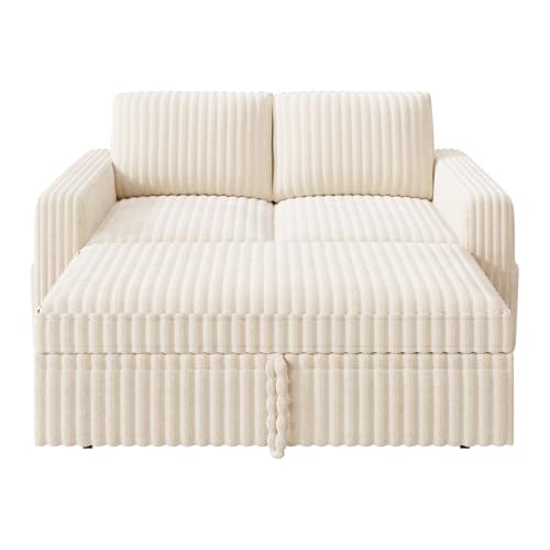 Image of HONBAY Modular Pull Out Sofa Bed,Corduroy Loveseat, Couches for Living Room,Beige