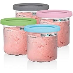 Ninja® CREAMi® Original Pints 4 Pack, Compatible with NC299AMZ & NC300s Series CREAMi® Ice Cream Makers, BPA-Free & Dishwasher Safe, Color Lids, 1 Pint Each, Clear/Grey/Lime/Pink/Aqua, XSKPLD4BCD