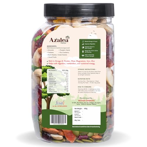 Image of Azalea Fresh Premium Dry Fruits Mix 500gm | Healthy Trail Mix with Almonds, Cashews, Cranberries, Raisins & Seeds | Superfood Nut Mix for Daily Energy & Snacking (500 gram)