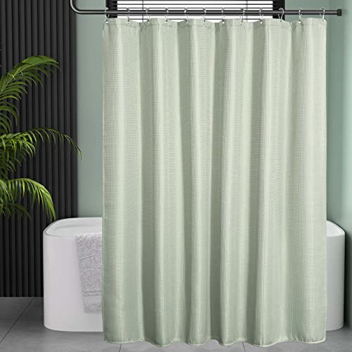 Image of AmazerBath Waffle Shower Curtain, Sage Green Fabric, Long With Waffle Weave Heavy Duty Hotel Quality for Bathroom, 72 x 78 Inches