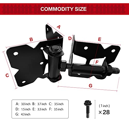 Self Closing Gate Hinges-Usumairu Heavy Duty Gate Hinges For Wooden Vinyl Pvc Fence,90 Degree Adjustable Hinges Outdoor,Gate Hardware Kit With 28 Durable Screws And Swing Adjuster Tool-Black #TOP3