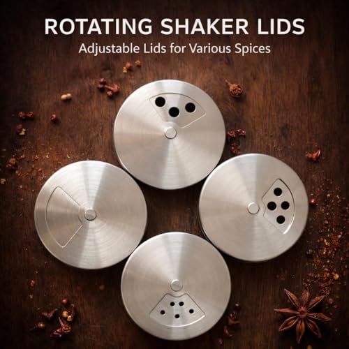 Image of Stainless Steel & Glass Salt Pepper Shaker Spice Jars with Stand for Oregano, Chilli Flakes, Sugar, Seasoning Sprinkler | Dining Table Masala Box