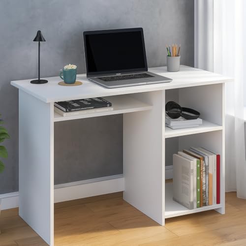Callas Engineered Wood Computer Desk– Small Modern Writing Desk for Home Office, Bedroom, or Living Room – Sturdy & Simple Laptop Table (CB-ST-03-Whit