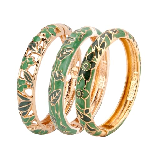 Image of UJOY Womens Multi-colors Cloisonne Bracelet Gold Plated Flower Hollowed Enameled Hinged Cuff Bangles Jewelry Gift 88A10