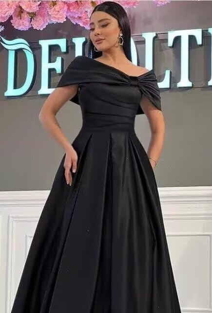 One Shoulder Mother of The Bride Dresses for Women Satin Tea Length Formal Prom Evening Gowns with Pockets3