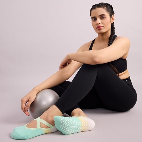 Image of Mint & Oak Pilates Socks with Grips for Women, Ankle Length Non-Slip Yoga Socks, Cotton Ideal For Yoga, Pilates, Gym, Workout, Cute Women's Gift