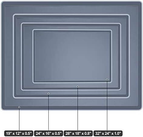 Hubulk Dog Cat Food Feeding Mat L (19"x12") XL (24"x16") or XXL (32X24) 0.5" & 1" inch Raised Edge Silicone Non Slip Waterproof Pet Food Mat Dog Bowl Placemat Large (XXL32" x 24" x 1", Grey)