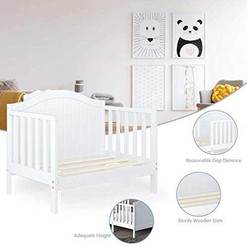 Costzon 2 In 1 Convertible Toddler Bed, Classic Wood Kids Bed W/2 Side Guardrails, Footboard For Extra Safety, Children Bed Frame Convert To Two Chairs/Sofa/Cribs, Gift For Boy Girl (White) #TOP7