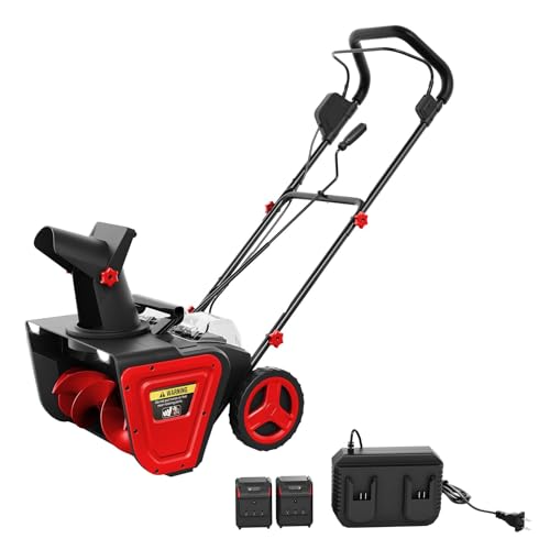 Cordless Snow Blower,Electric Self-Propelled Battery Snow Blower with 2X 20v Batteries,Clears 20" Wide, 12" Deep Snow, 180° Rotating Chute, LED Lights for Winter Storm for Walkways and Driveways,Red