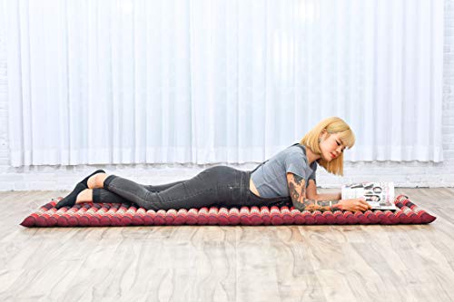 Image of Leewadee - Foldable Floor Mattress - Japanese Roll Up Futon -Trifold Tatami Mat- Guest Floor Bed - Camping Mattress - Thai Massage Mat, Kapok Filled, 75 x 28 inches, Red